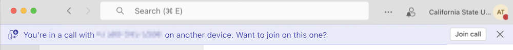 Window to join a call from another device